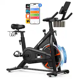 MERACH - S36 Exercise Bike, Self-developed APP, 330lbs, Comfortable Seat Cushion, Tablet Mount for Weight Loss Gym Cardio - Black