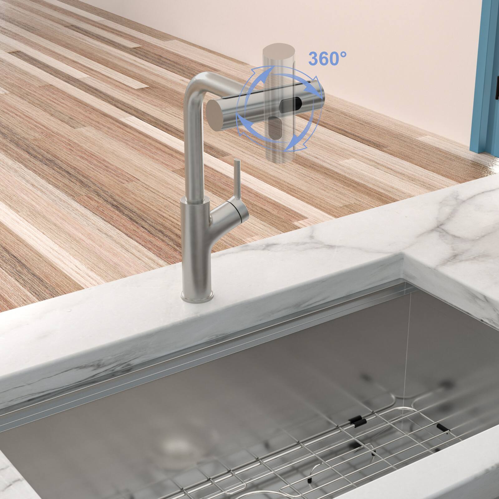 Alt View 4. Siljoy - 360° Pull-Down Kitchen Faucet with 4 Spray Modes, Brushed Nickel - Brushed Nickel.