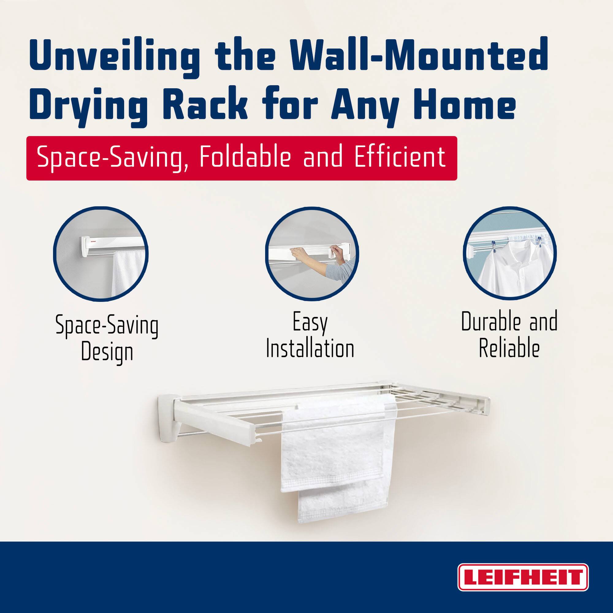 Unveiling the Wall-Mounted Drying Rack for Any Home

Space-Saving, Foldable and Efficient

Space-Saving Design

Easy Installation

Durable and Reliable

LEIFHEIT