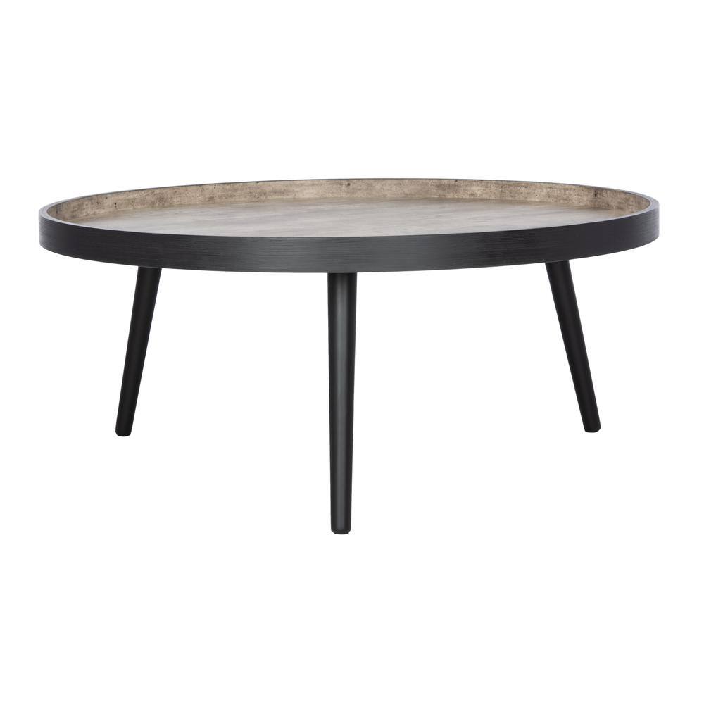 Front. Safavieh - Fritz Round Tray Top Coffee Table, Light Grey/Black - Gray.