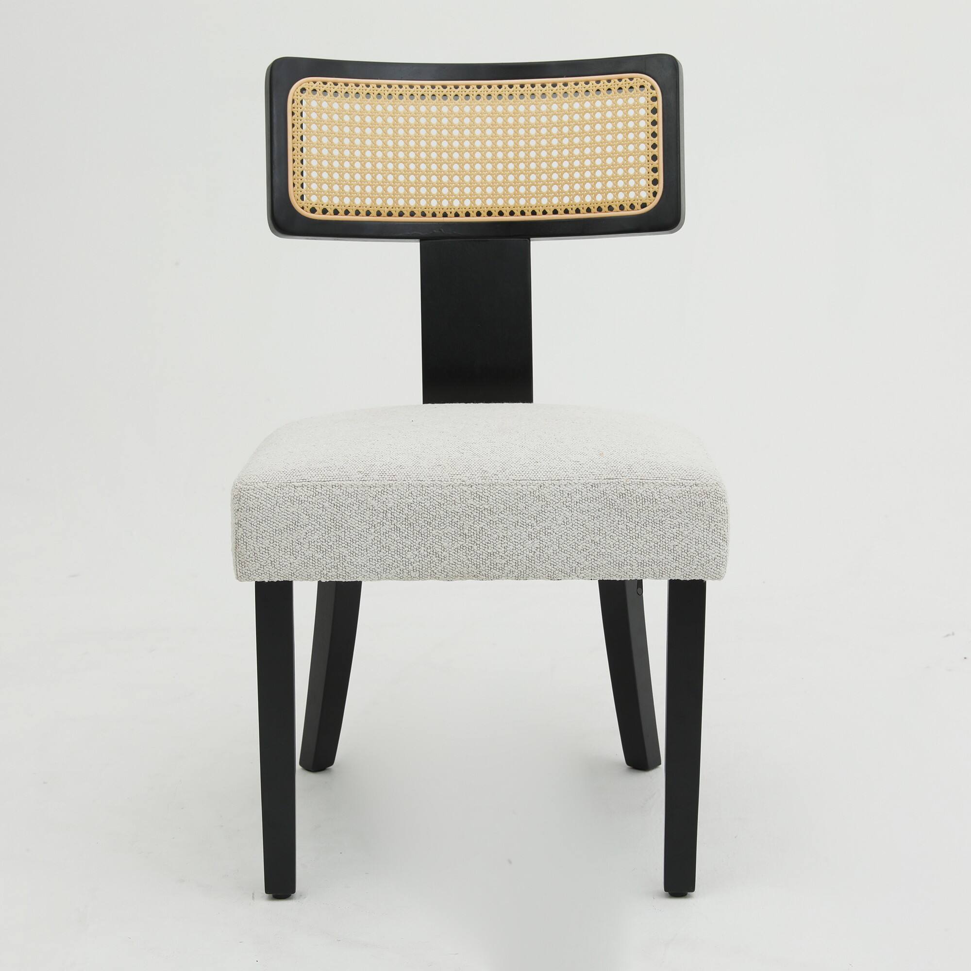 Left. PexFix - Solid Wood & Rattan Dining Chairs Set of 2, Mid Century Modern Accent Chairs for Kitchen, Dining Room - Black.