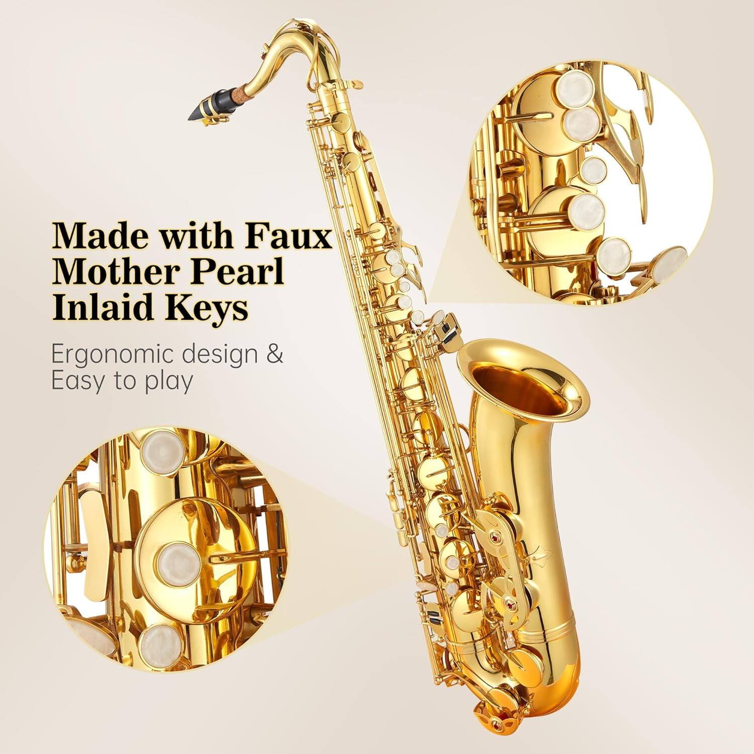 Made with Faux Mother Pearl Inlaid Keys

Ergonomic design & Easy to play