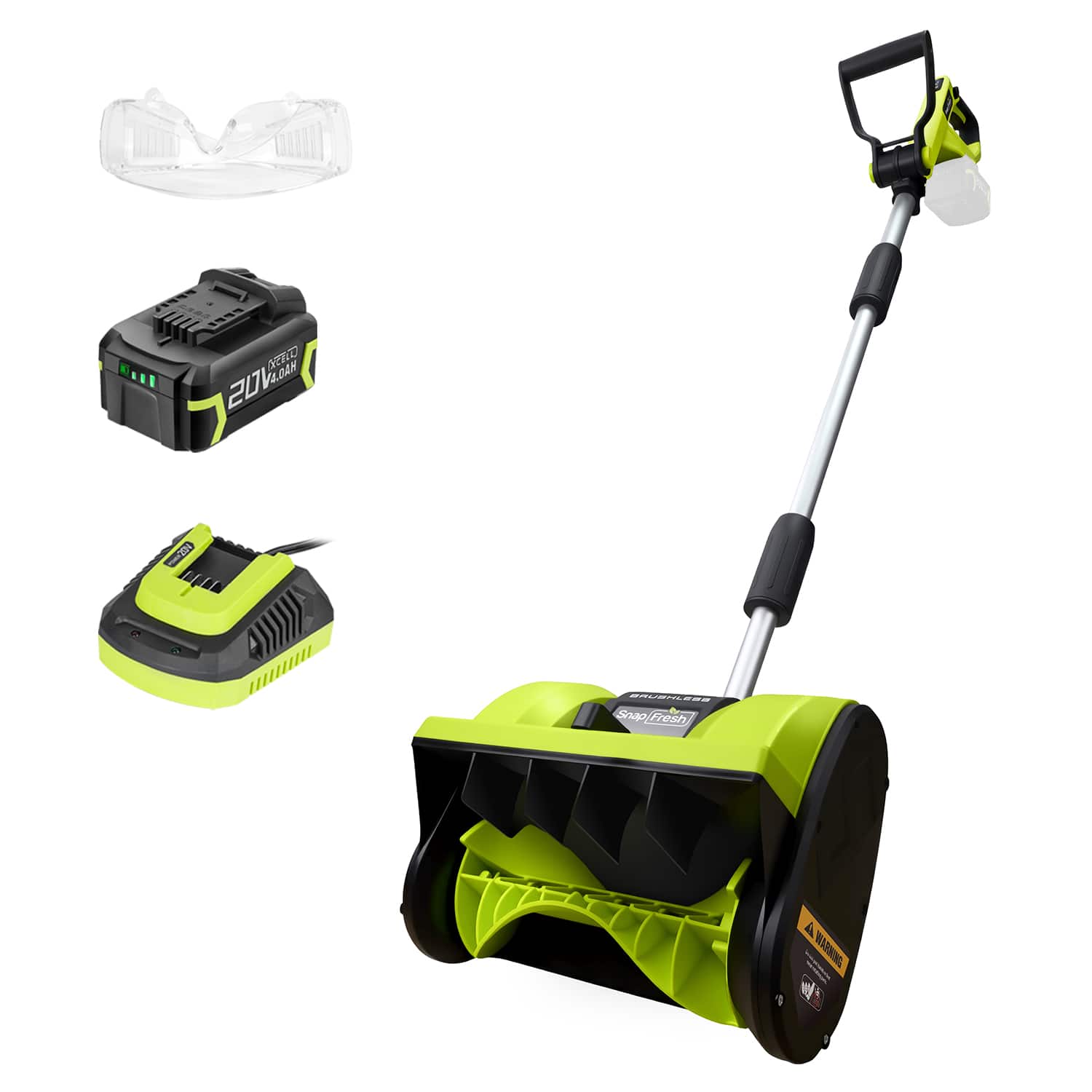 SnapFresh - 20V 12" Cordless Brushless Snow Shovel, 300 lbs/Min Snow Removal, 3-Speed Adjustable with 4.0Ah Battery & Fast - Green