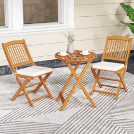 Costway - 3 PCS Patio Bistro Set with Coffee Table Padded Cushion Seats for Outdoors - Natural+Cream