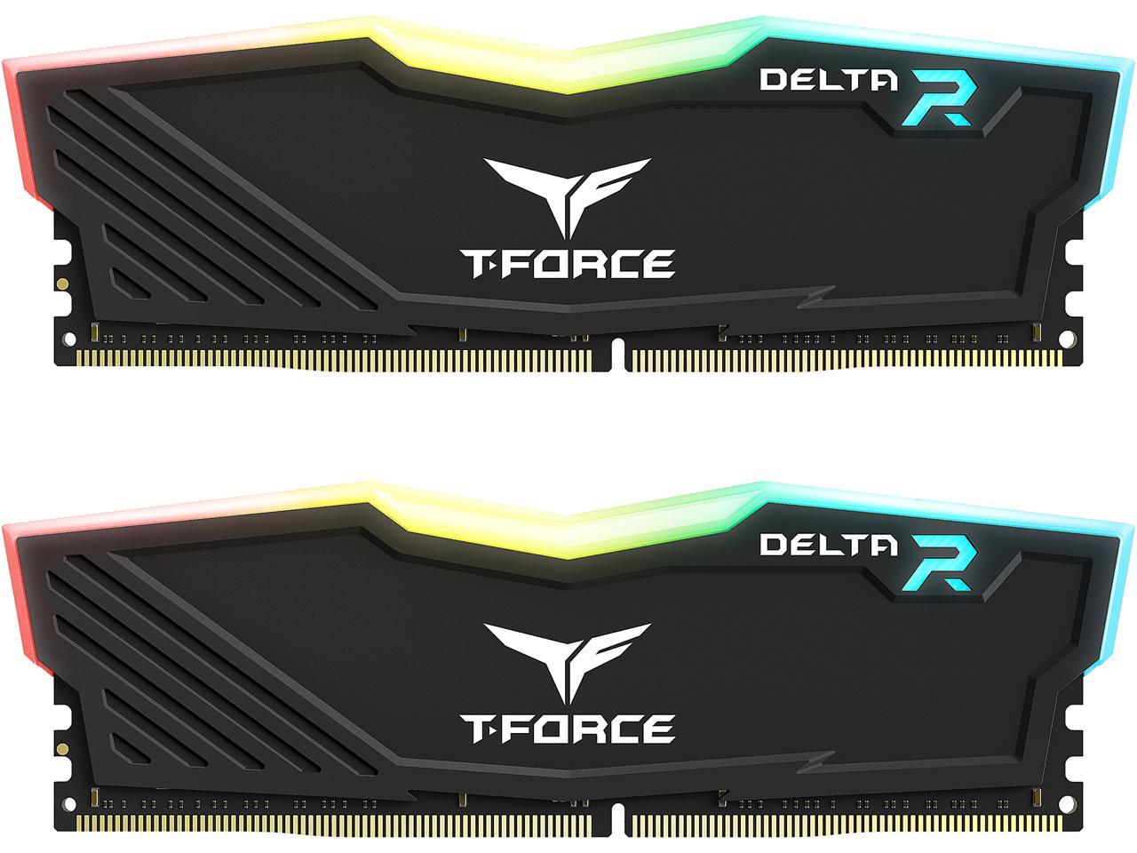 Team Group - Team T-Force Delta RGB 16GB (2 x 8GB) 288-Pin PC RAM DDR4 3200 (PC4 25600) Desktop Memory Model TF3D416G3200HC16FDC01 - Black