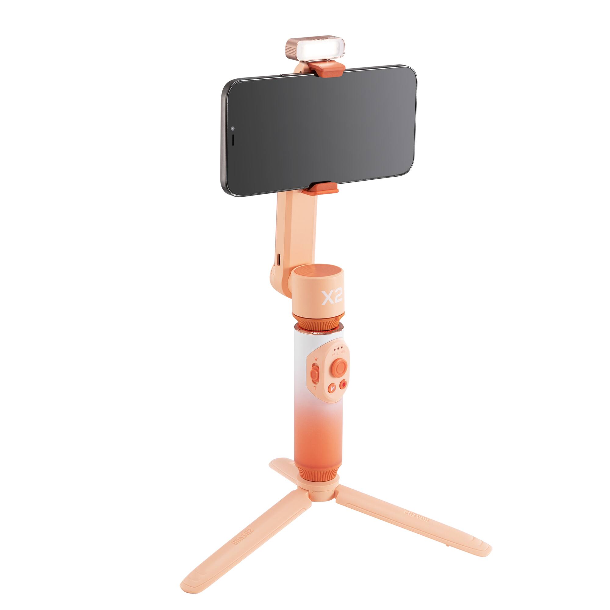 Left. Zhiyun - Smooth-X2 Combo Kit - with tripod, fill light, storage pouch and protective bag - Orange.