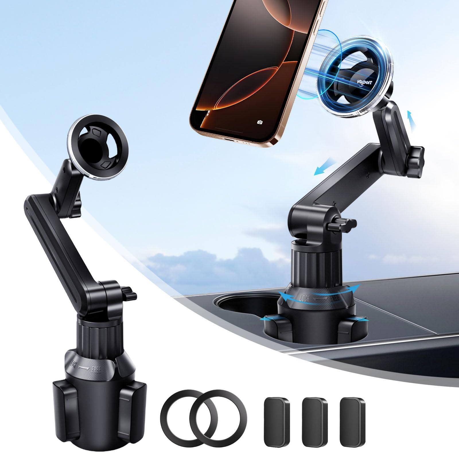 Front. VEGA AUTOMOTIVE - For Magsafe Cup Phone Holder Magnetic Cupholder Car Mount Truck Vehicle Suv Adjustable Long Neck Mag Safe C... - Default.