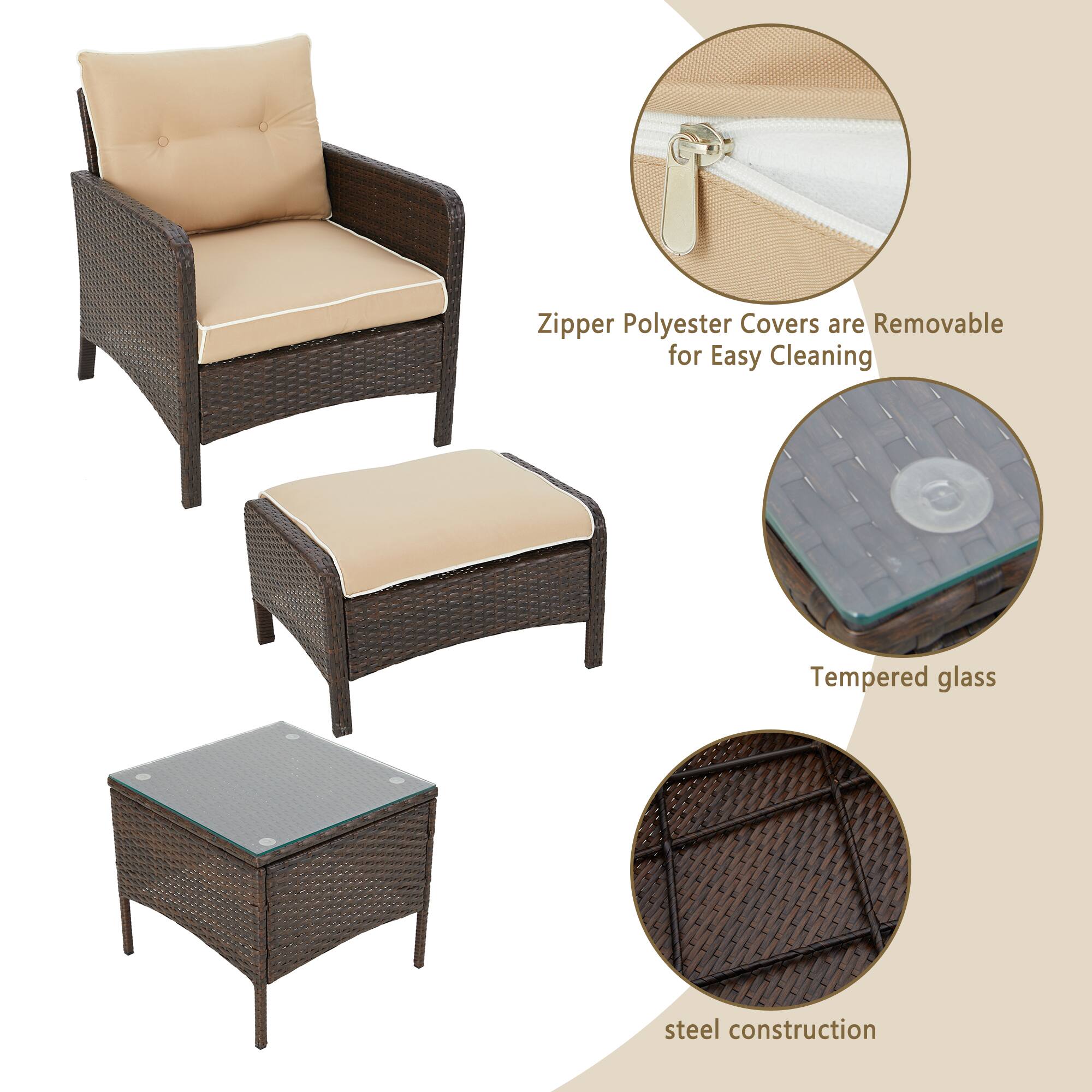 Zipper Polyester Covers are Removable for Easy Cleaning

Tempered glass

steel construction