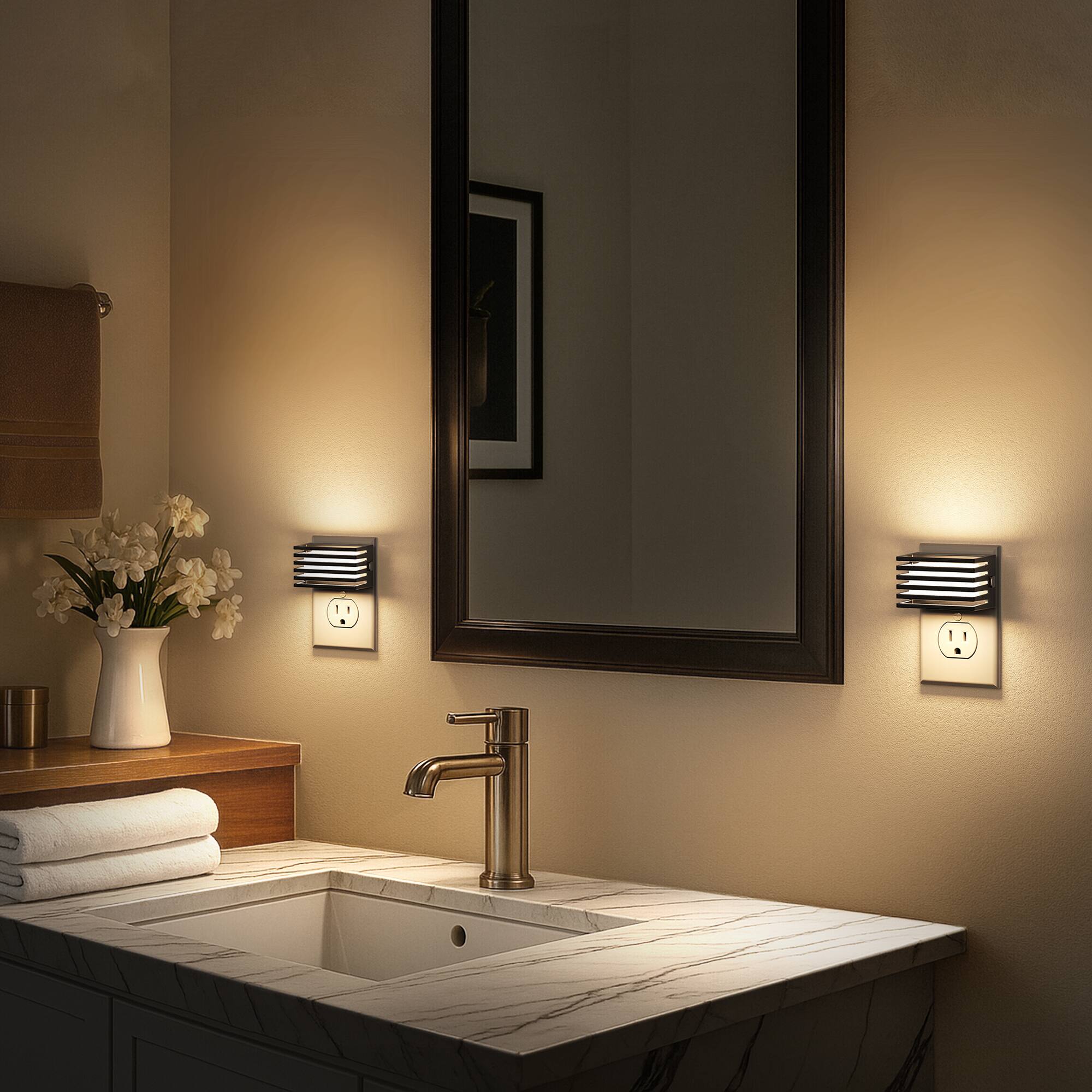 Alt View 4. Jandcase - JANDCASE 2-Pack 1W  Plug-in Night Light, 3000K Warm Glow, Up/Down Light, 3-Step Dimming, Color Memory, Dusk-to-Dawn - Black.