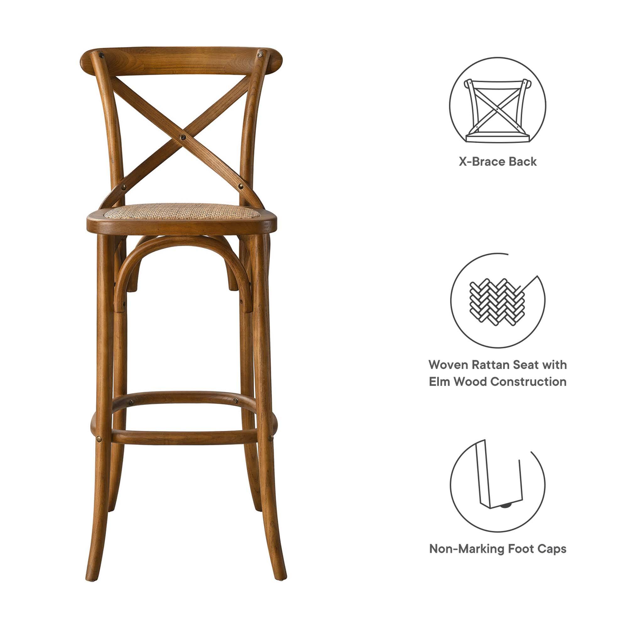 X-Brace Back  
Woven Rattan Seat with Elm Wood Construction  
Non-Marking Foot Caps