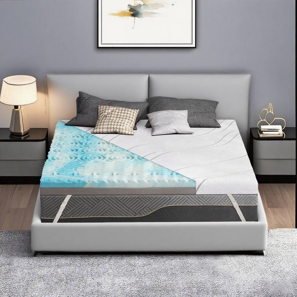 Vipbear - 4" King Size Extra Firm Mattress Topper with Ice Silk Cover, Premium Cooling Gel+Bamboo High Density Memory Foam - White