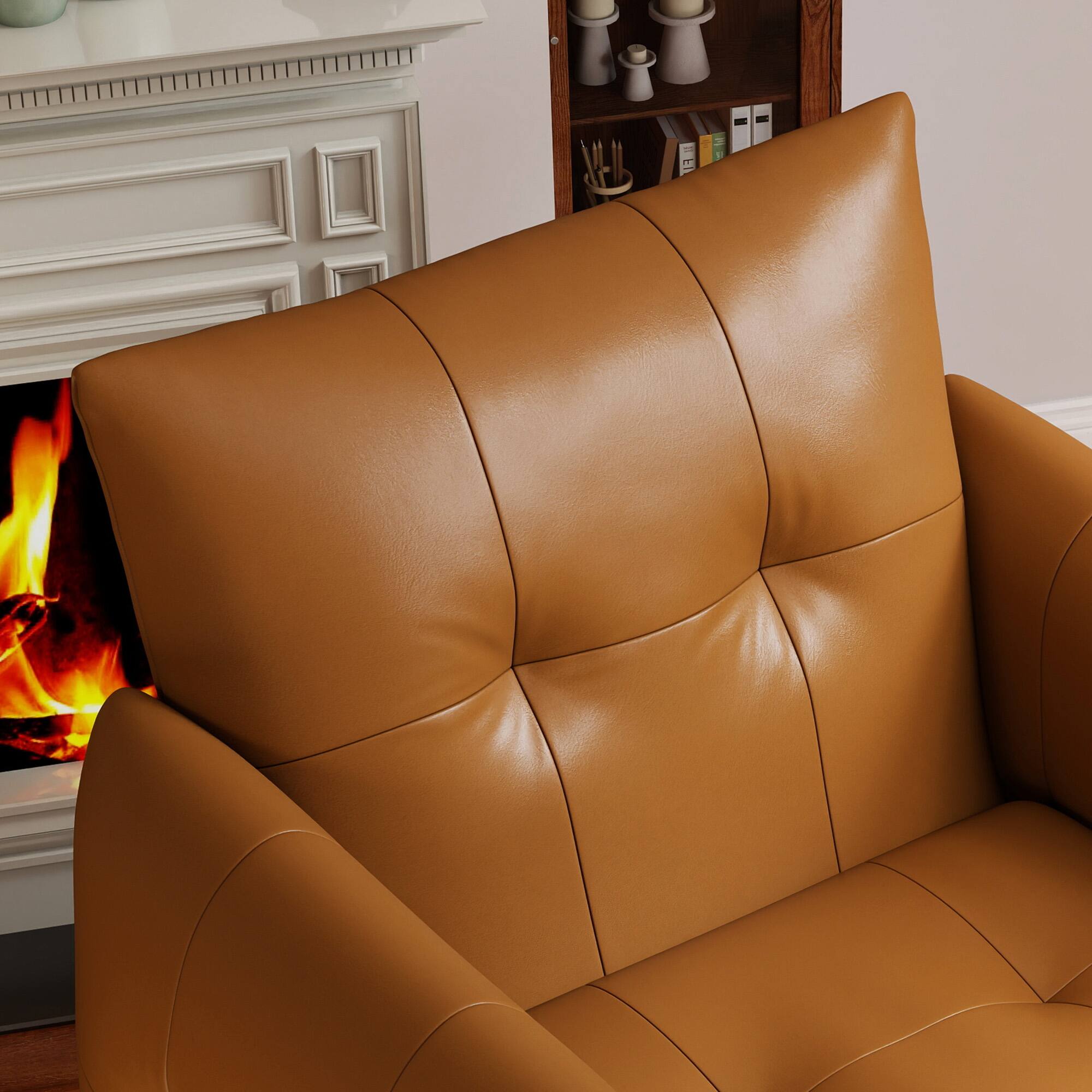 Alt View 2. luck idea - 34.64" Lounge Accent Chair Sofa, Faux Leather Upholstered Armchair with Thick Cushion & Solid Wood Frame - Orange.