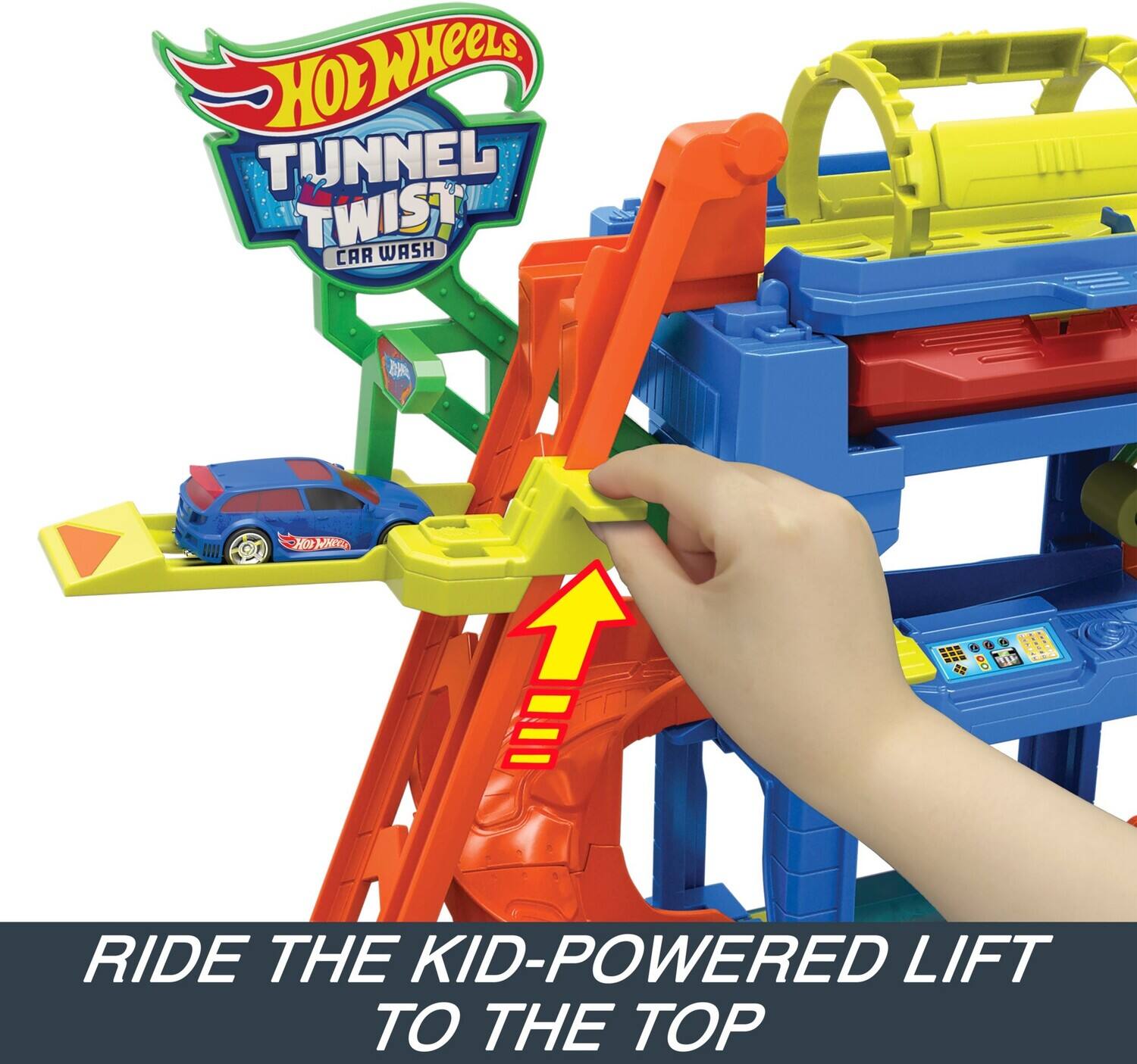 Hot Wheels  
Tunnel Twist Car Wash  
Ride the Kid-Powered Lift to the Top