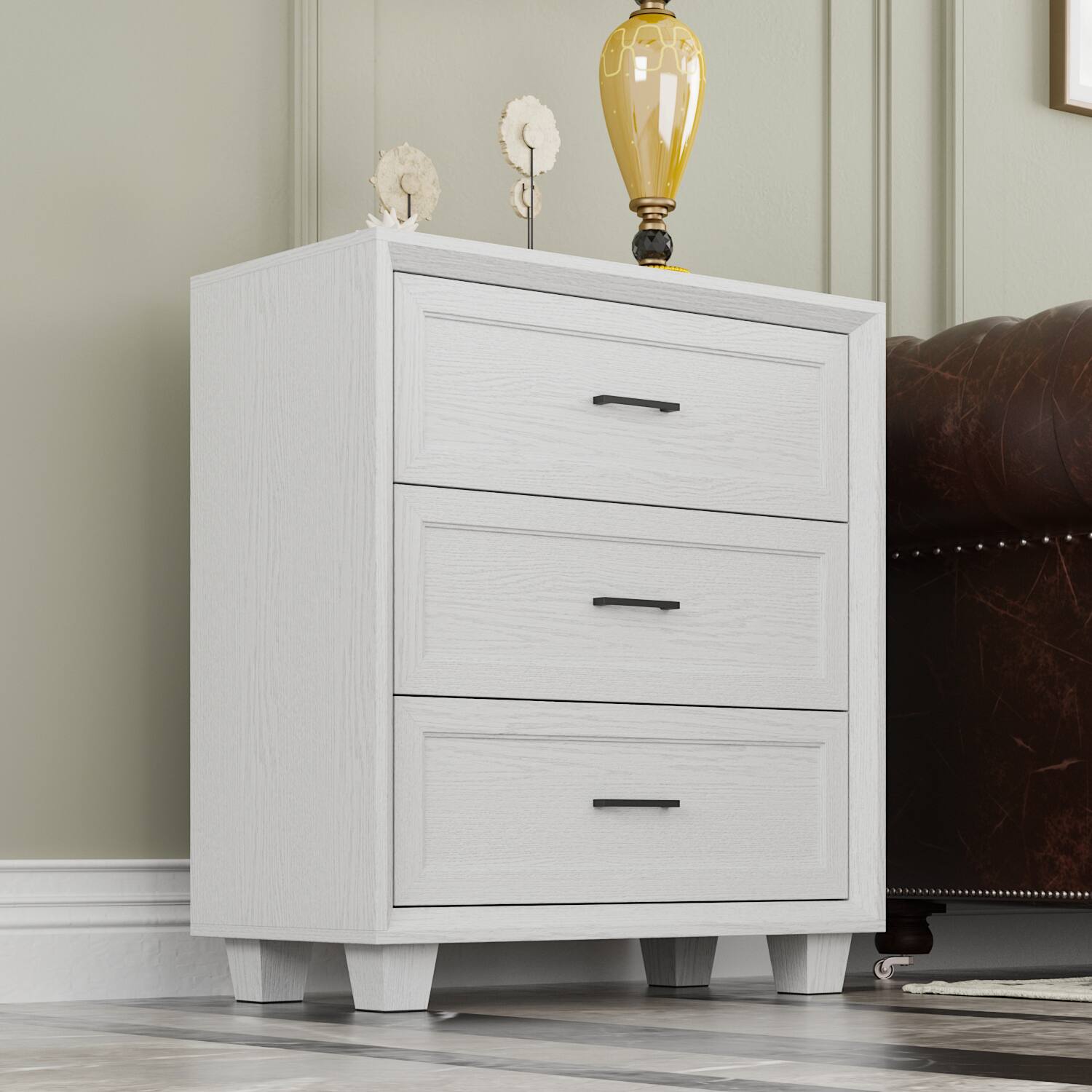 Alt View 1. Famapy - Famapy 3 - Drawer Nightstand: Sleek Storage for Tidy Spaces - White.