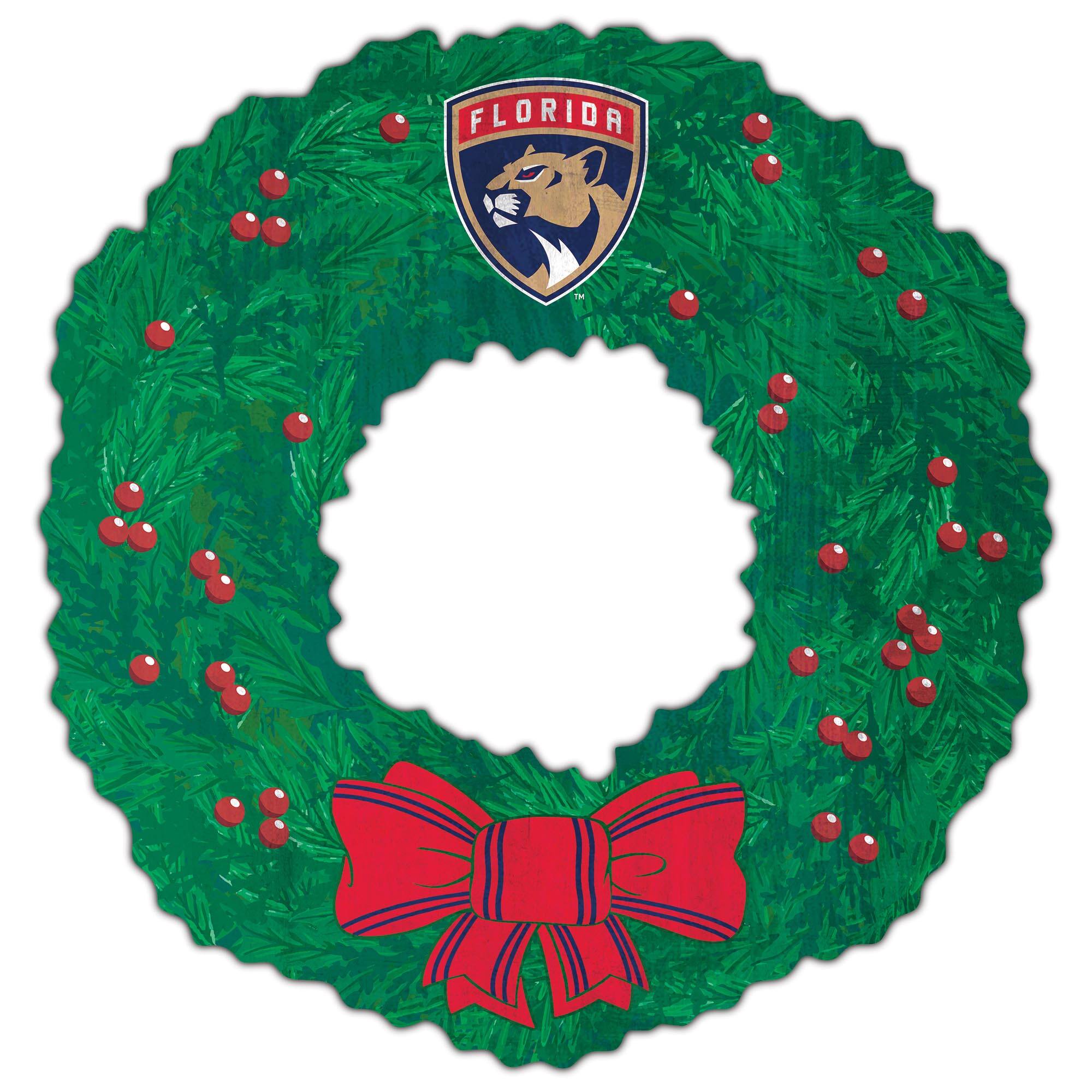 Front. Fan Creations - Florida Panthers 16'' Team Wreath Sign - Green.