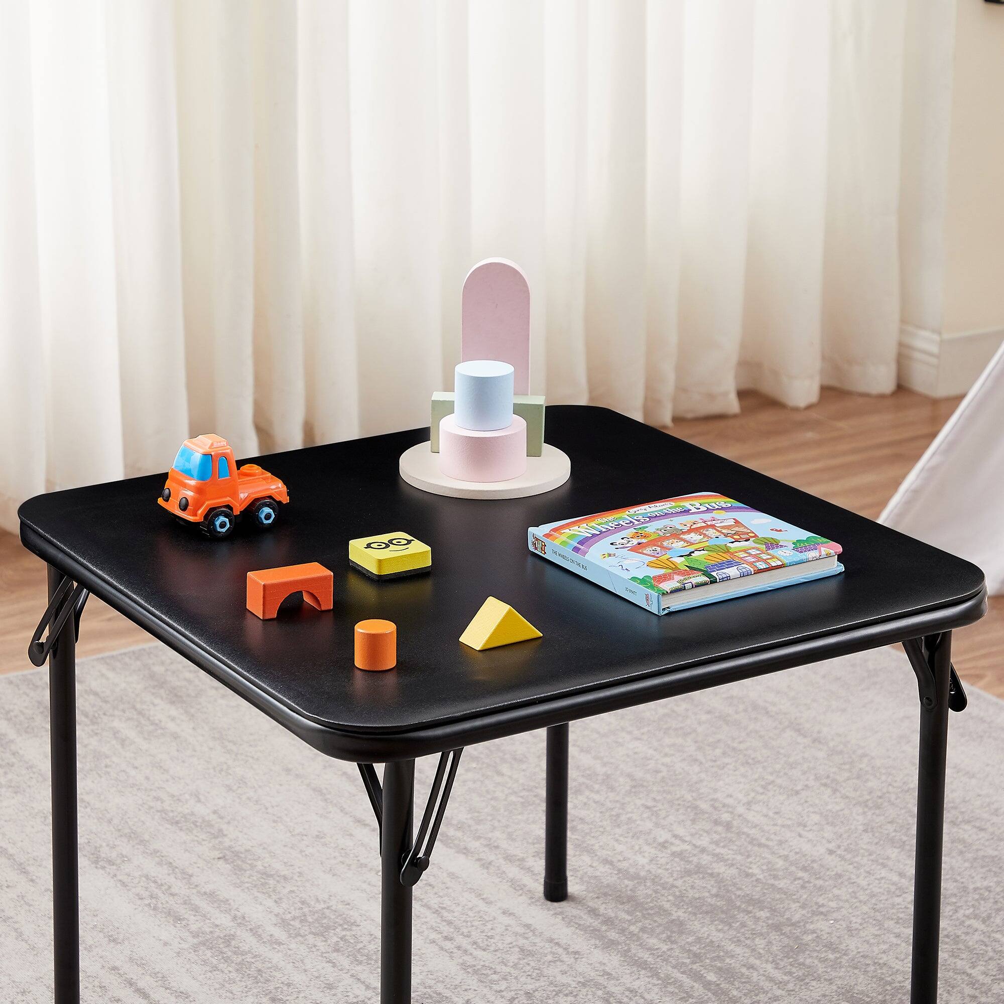 Angle. Vecelo - Folding Card Table - 140 lbs, Camping Table, Suitable for Poker, Games and Indoor and Outdoor, Portable Design - Black.