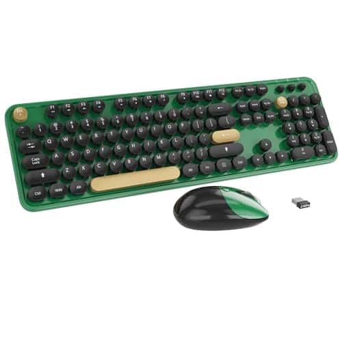 Cedar Assembly - Green Wireless And Mouse Cute Colorful With Retro Round Keycap For Pc Laptop Tablet Computer Windows green - Black Green