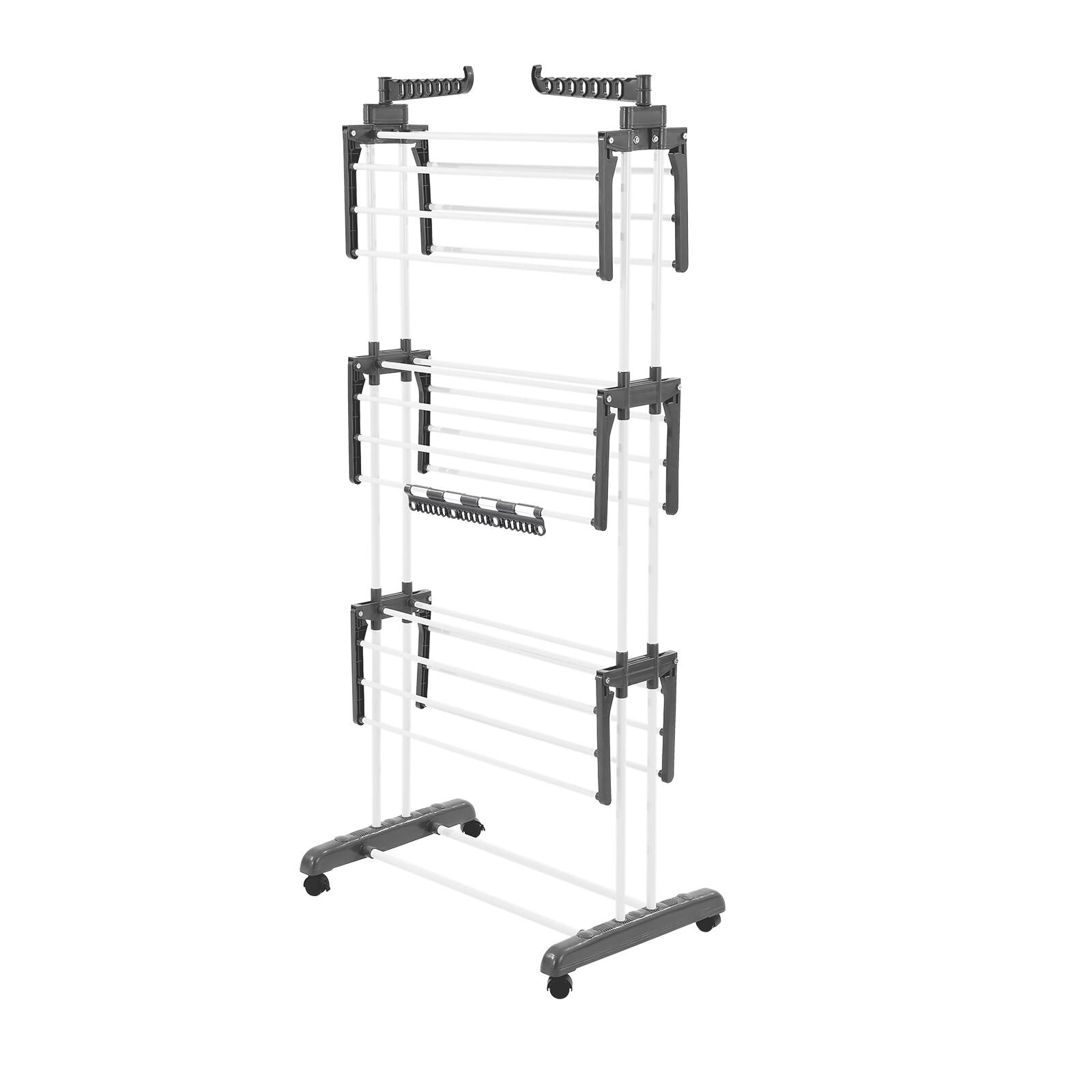 Alt View 5. VEVOR - Clothes Drying Rack, 4-Tier Foldable Laundry Dryer Rack, Metal Drying Racks with 24 Drying Rods - White;Gray.