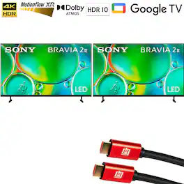 Sony - BRAVIA 2 II 50" 4K HDR Smart LED Google TV (2025) 2-Pack with HDMI Bundle