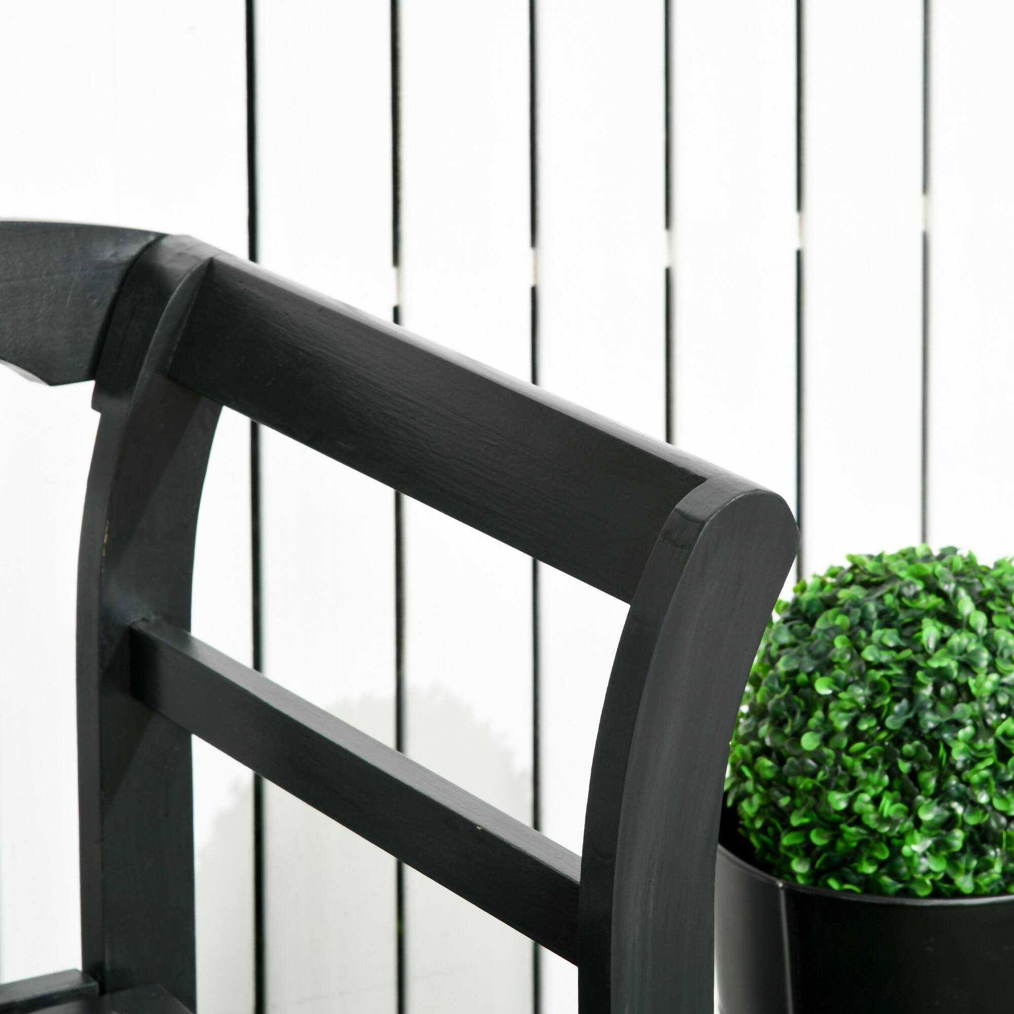 Alt View 3. AOOLIVE - Outsunny Wooden Patio Bench,Outdoor Garden Bench with Backrest and Armrests,3 Person Porch Bench,Black - Black.