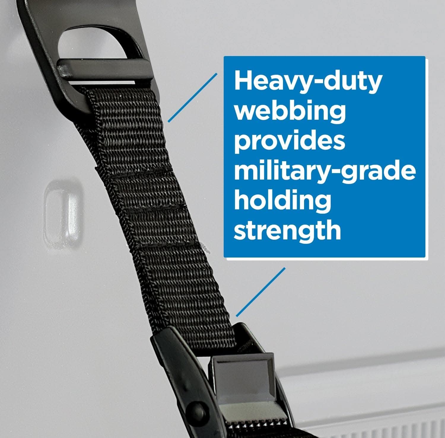 Heavy-duty webbing provides military-grade holding strength