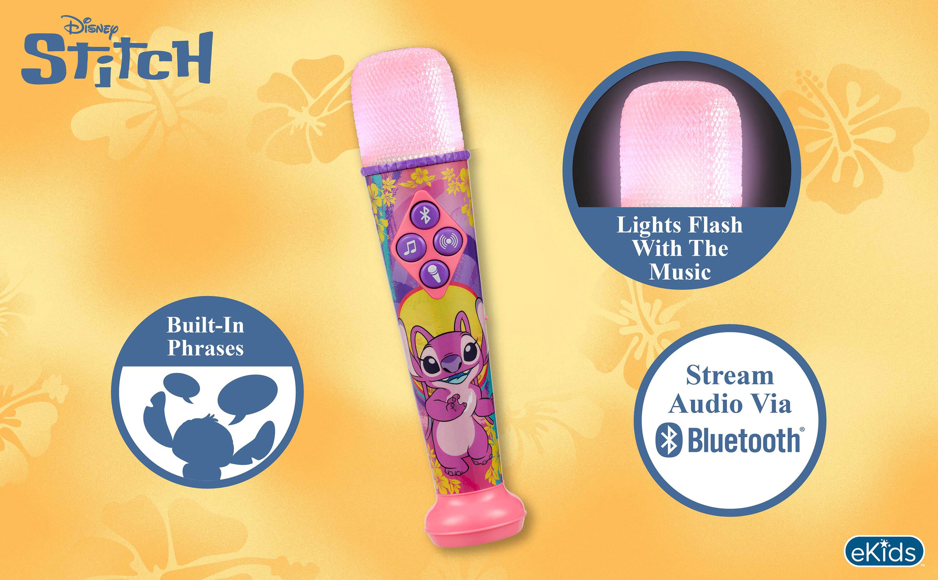 Disney Stitch  
Lights Flash With The Music  
Built-In Phrases  
Stream Audio Via Bluetooth  
eKids