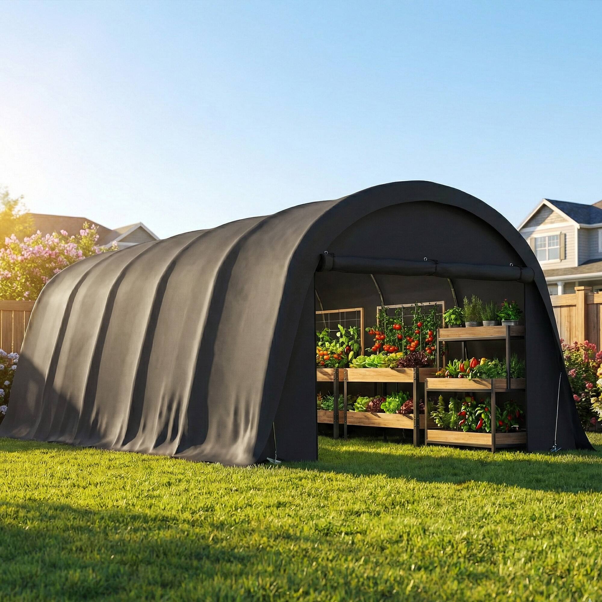 Alt View 7. Outsunny - x 23.6' Heavy Duty Carport, UPF50+ Portable Garage Car Canopy Tent with Galvanized Frame, Large Door.
