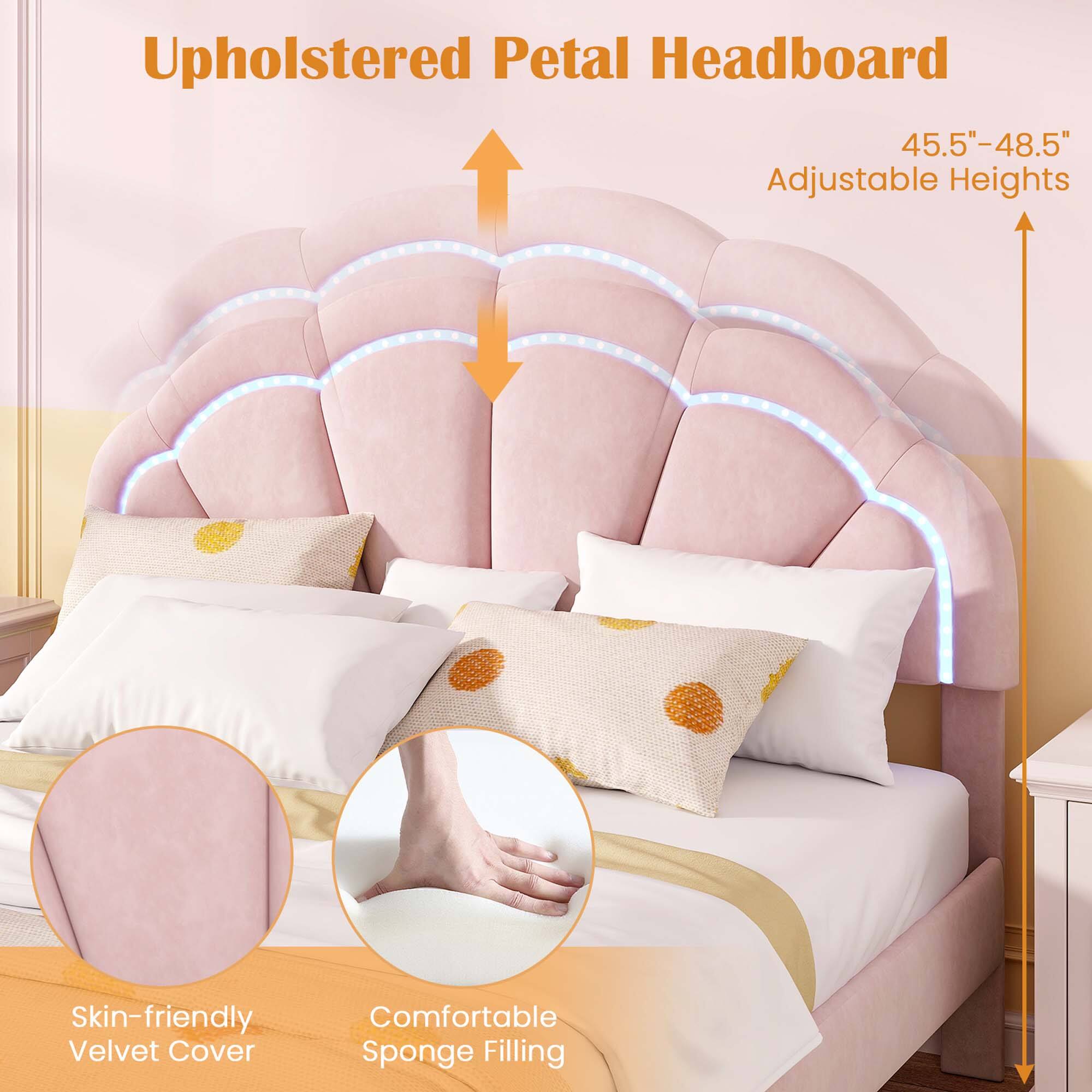 Upholstered Petal Headboard 45.5"-48.5" Adjustable Heights Skin-friendly Velvet Cover Comfortable Sponge Filling