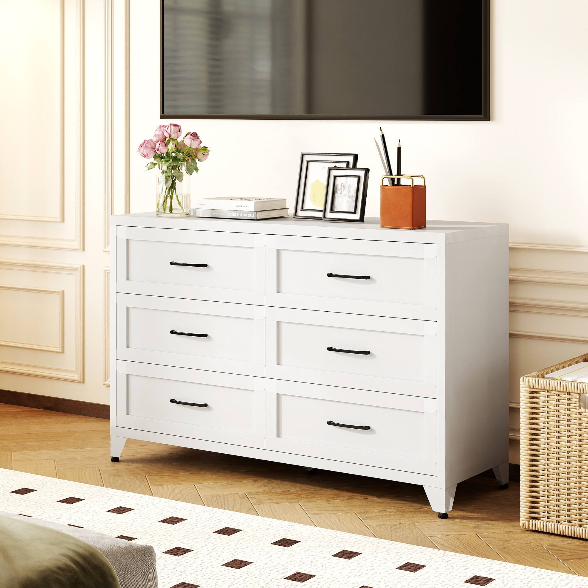 Alt View 4. Boyel Living - 6-Drawer Metal Dresser with Smooth-Glide Storage - White.