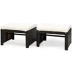 Front. Costway - 2PCS Patio Rattan Ottoman Cushioned Seat Foot Rest Furniture - White,Mix brown.