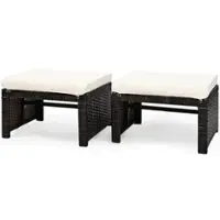 Costway - 2PCS Patio Rattan Ottoman Cushioned Seat Foot Rest Furniture - White,Mix brown - Front_Zoom