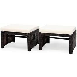 Costway - 2PCS Patio Rattan Ottoman Cushioned Seat Foot Rest Furniture - White,Mix brown