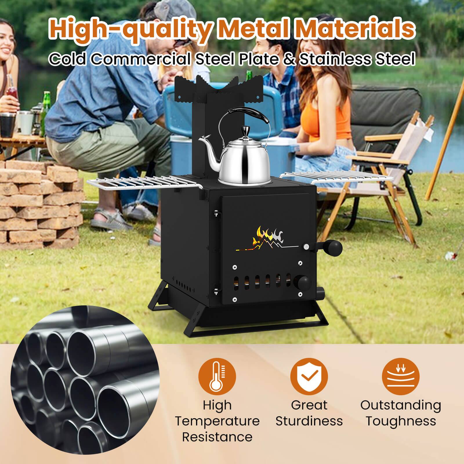 Costway Wood Burning Stove with Heat Resistant Glass Window,Grill