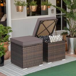 Kadyn - 2 Pieces Patio Ottoman with Removable Cushions- All Weather Wicker Ottoman, Outdoor Patio Ottomans - Gray