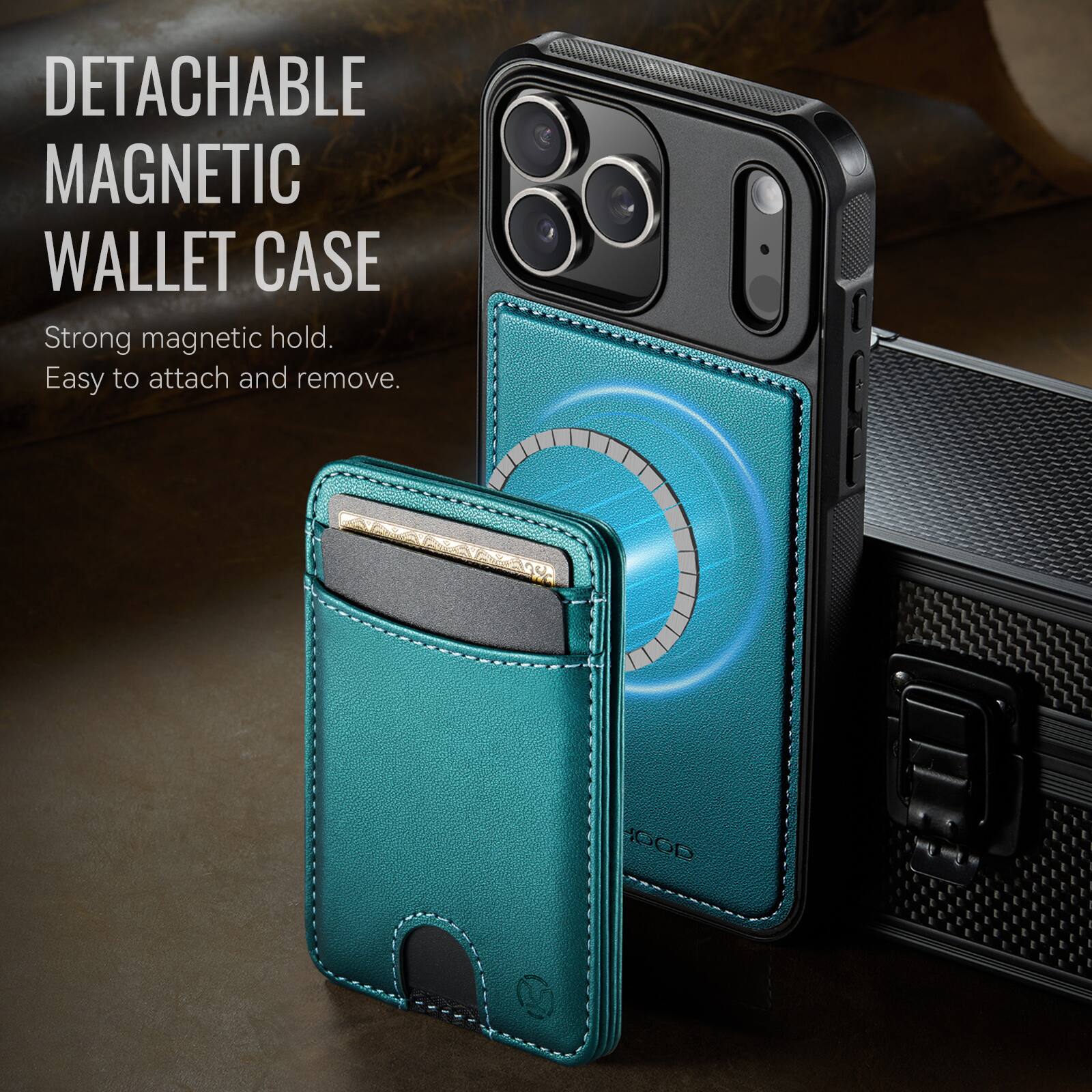 DETACHABLE MAGNETIC WALLET CASE

Strong magnetic hold.  
Easy to attach and remove.