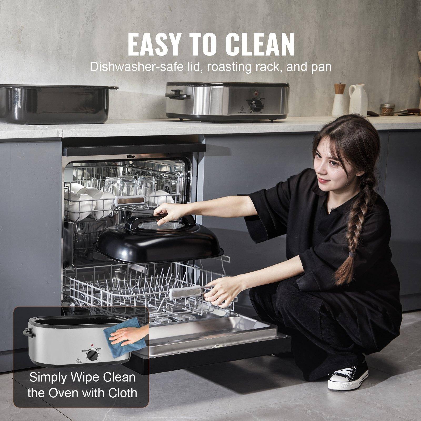 EASY TO CLEAN  
Dishwasher-safe lid, roasting rack, and pan  

Simply Wipe Clean the Oven with Cloth
