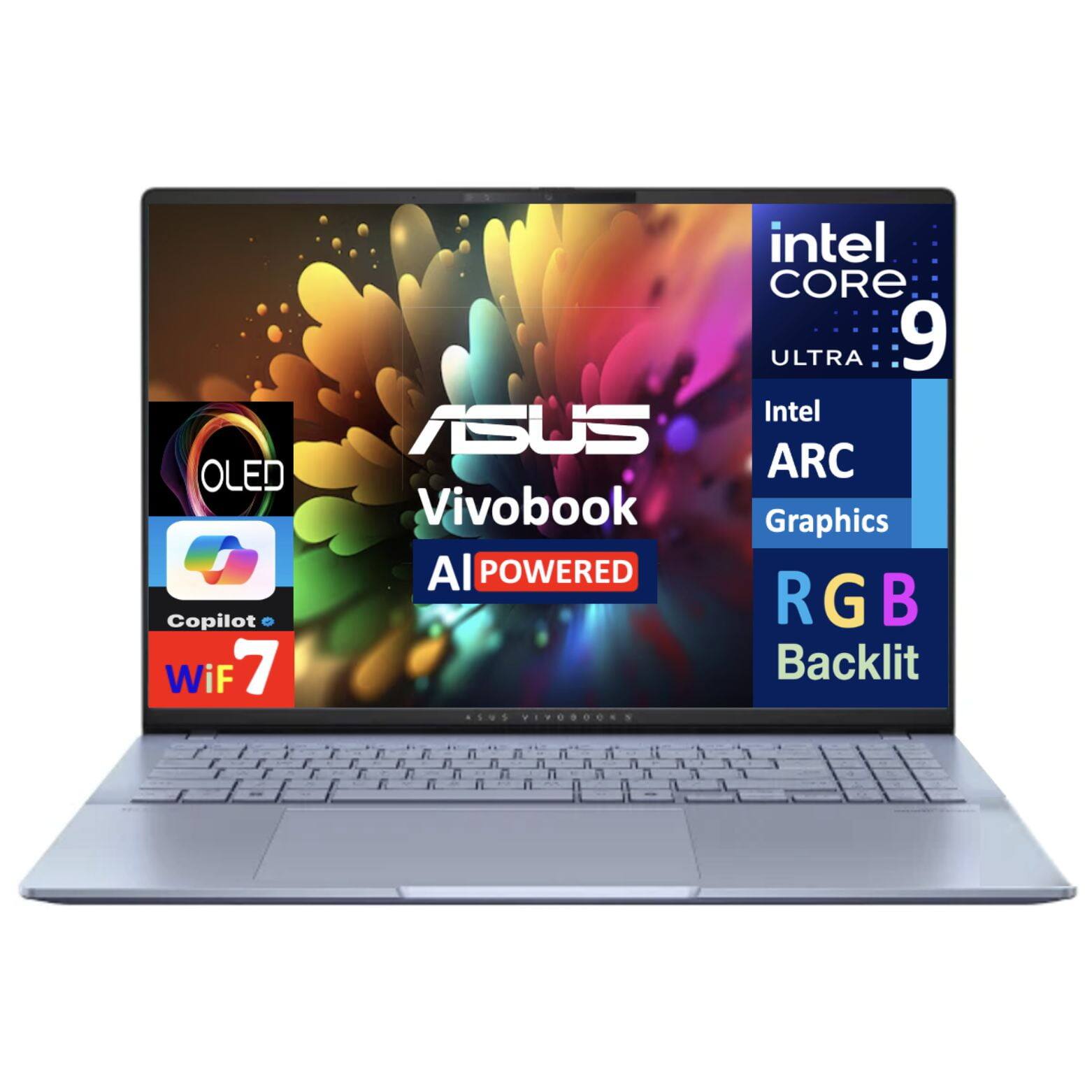 OLED Copilot Wi-Fi 7 ASUS Vivobook AI POWERED Intel CORE ULTRA 9 Intel ARC Graphics RGB Backlit