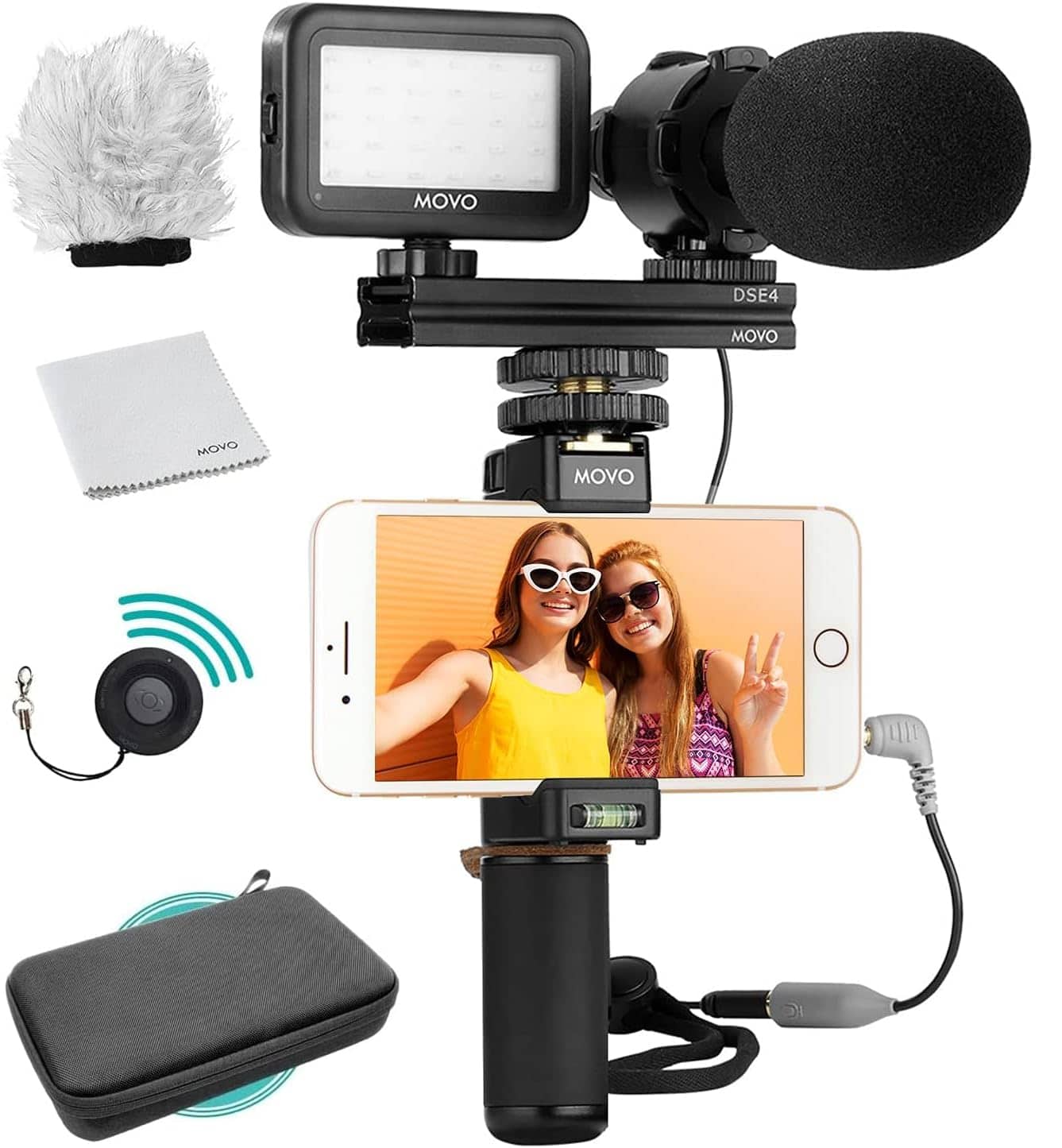 MOVO - Vlog Kit V7 - YouTube Starter Kit with Grip, Stereo Microphone, Light, and Wireless Remote