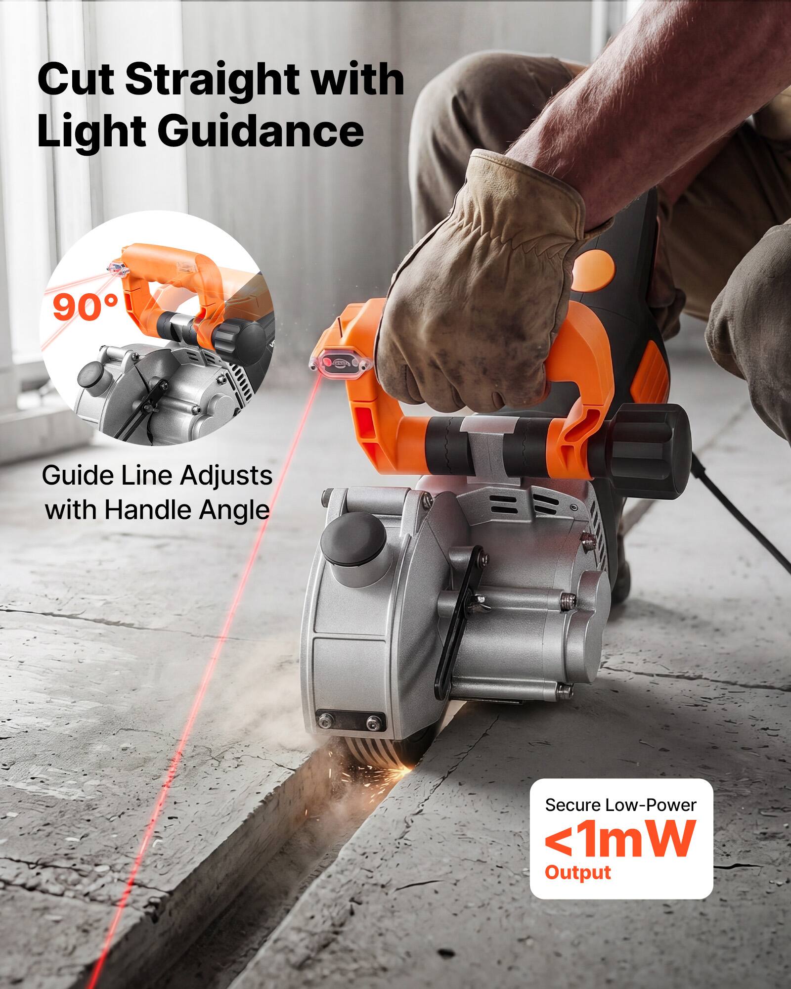 Cut Straight with Light Guidance

90°

Guide Line Adjusts with Handle Angle

Secure Low-Power <1mW Output