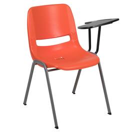 Emma + Oliver - Ergonomic Shell Chair with Left Handed Flip-Up Tablet - Tablet Arm Desk - Orange