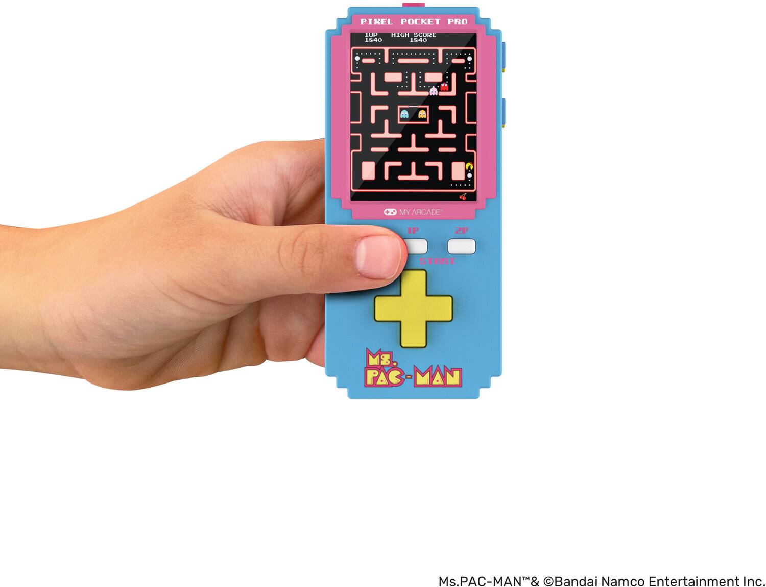 PIXEL POCKET PRO  
1UP HIGH SCORE 1540  
1540  

MY ARCADE  
1P 2P START  

Ms. PAC-MAN  
Ms.PAC-MAN™ & ©Bandai Namco Entertainment Inc.