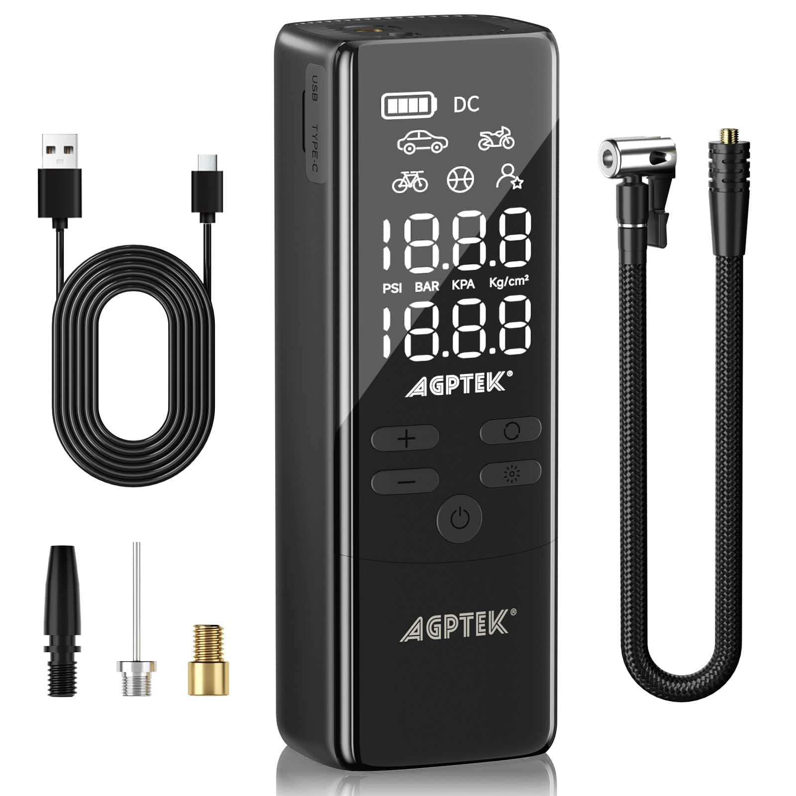 USB TYPE-C DC 18.8.8 PSI BAR Kg/cm2 18.8.8 AGPTEK + - AGPTEK