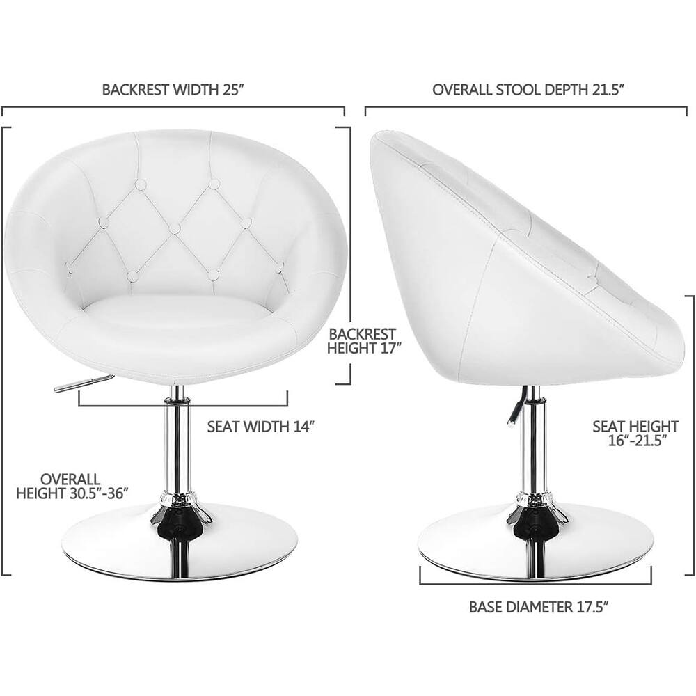 BACKREST WIDTH 25" OVERALL STOOL DEPTH 21.5" BACKREST HEIGHT 17" SEAT WIDTH 14" SEAT HEIGHT 16"-21.5" OVERALL HEIGHT 30.5"-36" BASE DIAMETER 17.5"