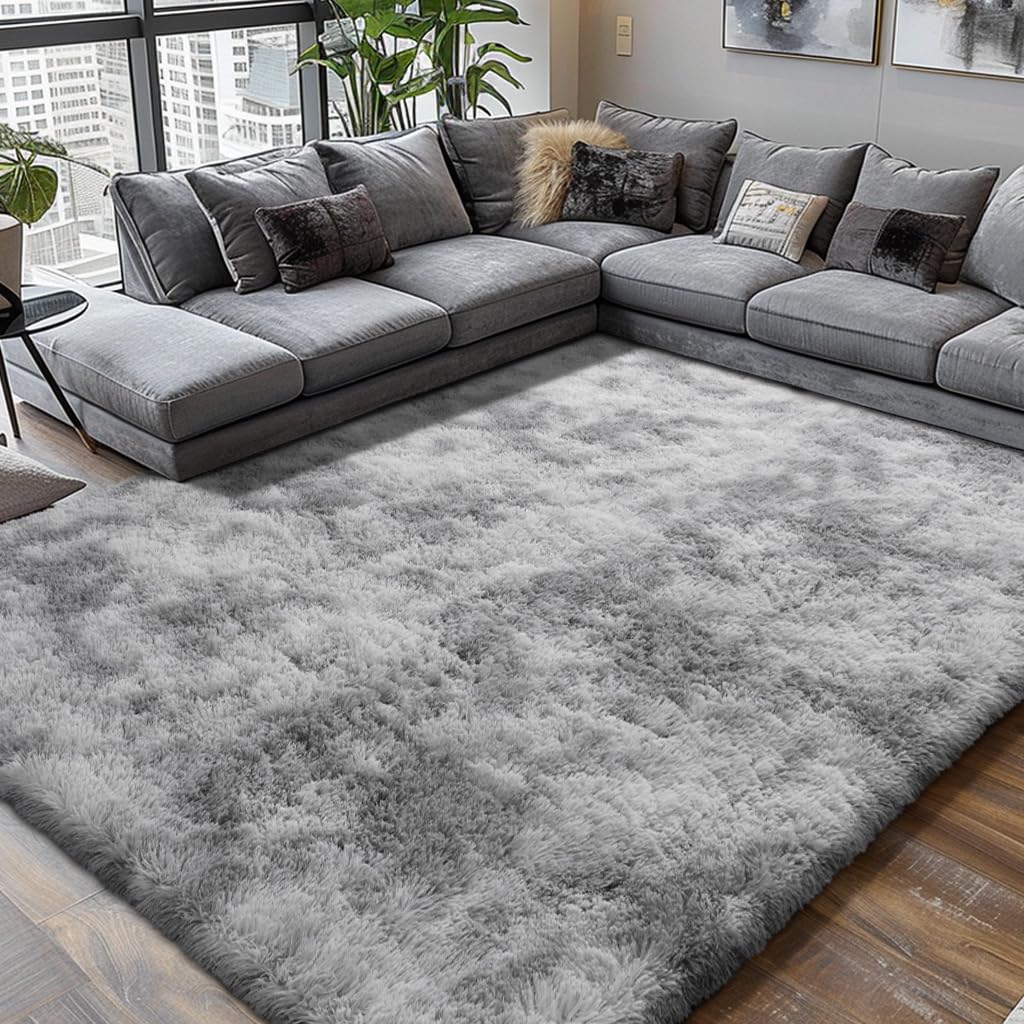 Front. Stylel Star - Shag Area Rugs Bedroom Living Room 4x6 Ultra Soft Fluffy Dorm Indoor Carpet Home Decor Pink Premium Materials Made Faux - Mottling Grey.