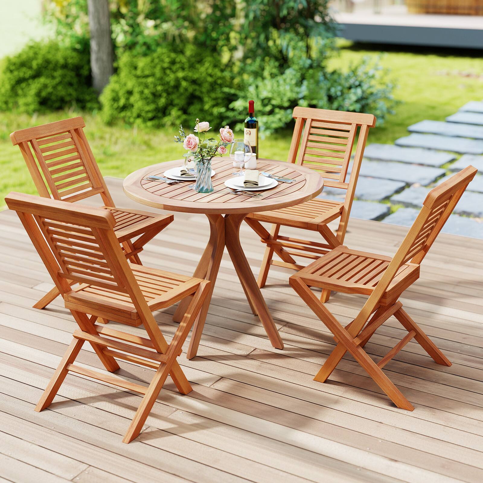 Alt View 1. Costway - Costway 4PCS Outdoor Dining Chairs Teak Wood Folding Patio Chairs with X-Shaped Support - Natural.