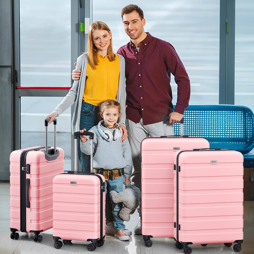 Alt View 1. Brick Attic - 4 Piece Luggage Sets Hardshell Suitcase Set PC ABS Lightweight Travel Suitcases with 4 Double Spinner Wheels TSA Lock - Pink.