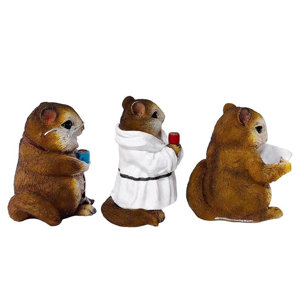 Alt View 2. OrnamentallyYou - Whimsical Chipmunk Trio Set of Three Figurines, 5" Cute Desk Decor and Garden Statues - White.
