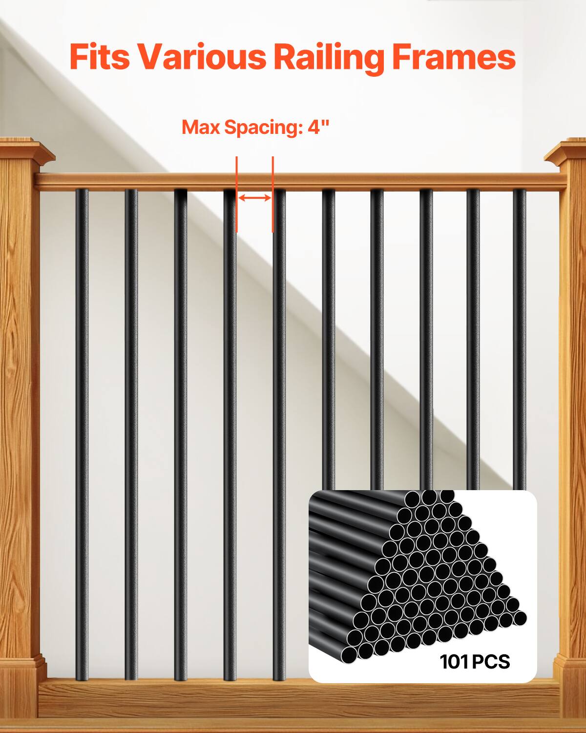 Fits Various Railing Frames, Max Spacing: 4", 101 PCS