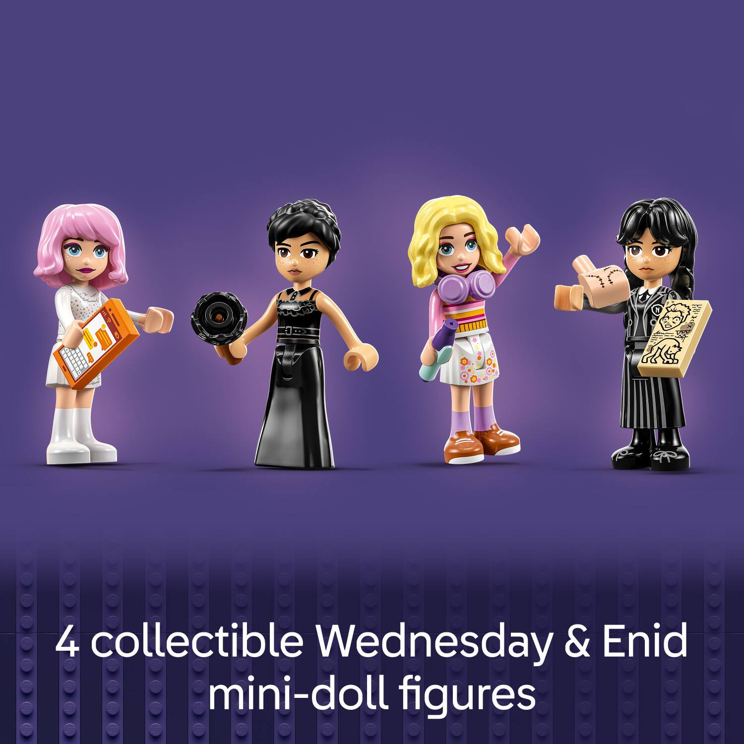 4 collectible Wednesday & Enid mini-doll figures