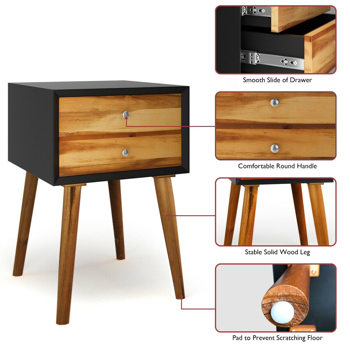 Smooth Slide of Drawer, Comfortable Round Handle, Stable Solid Wood Leg, Pad to Prevent Scratching Floor